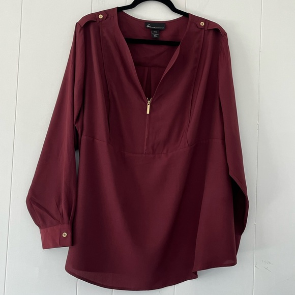 Lane Bryant Burgundy Blouse Top Tunic Gold Zipper Buttons Size 22/24 - Picture 7 of 10